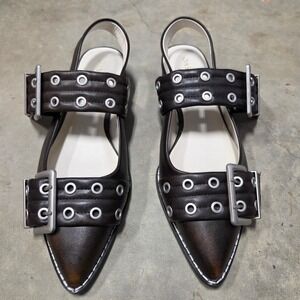 Oasis Society Women Dark Brown Pointed Toe Slingback Flats Buckle Grommet Size 9